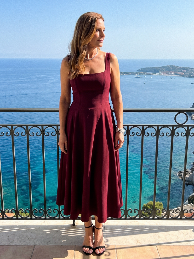 Dorvelli | Women's Midi Dress – Sleeveless Square Neck Flared