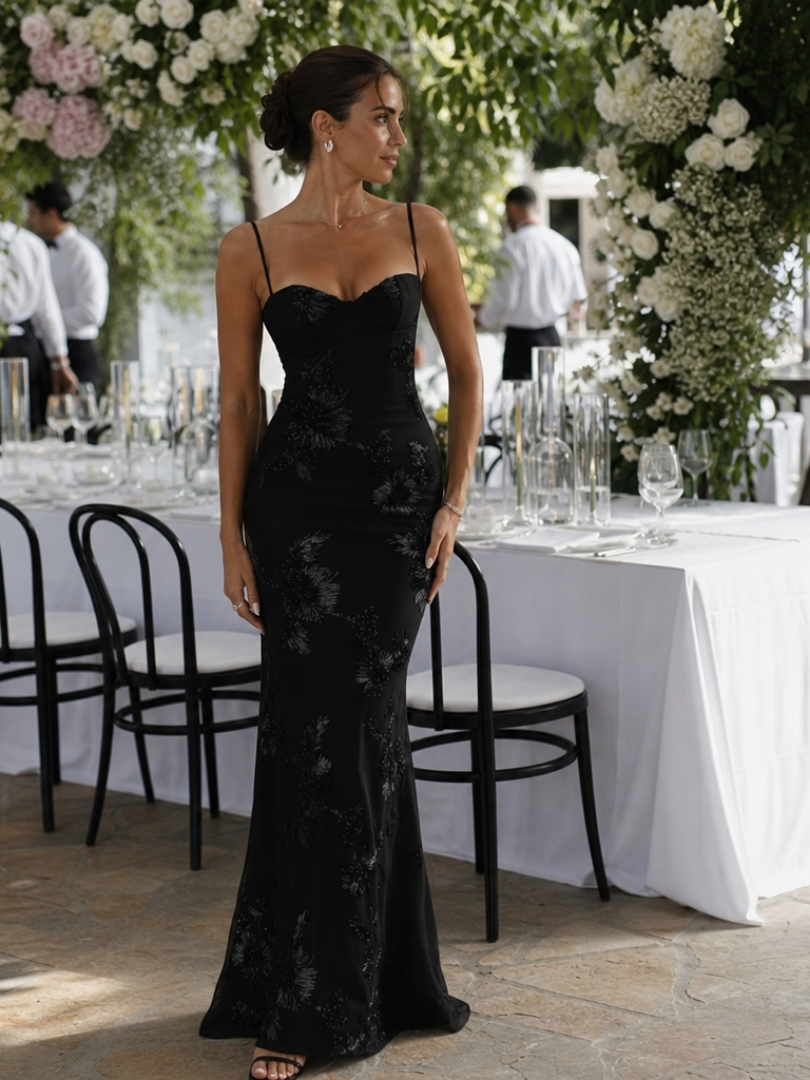 Dorvelli | Women's Maxi Dress – Spaghetti Strap Corset Bodice