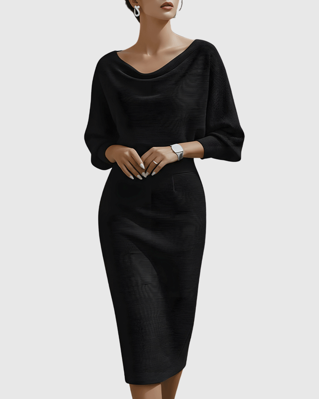 Dorvelli | Women's Midi Dress – White Draped Batwing