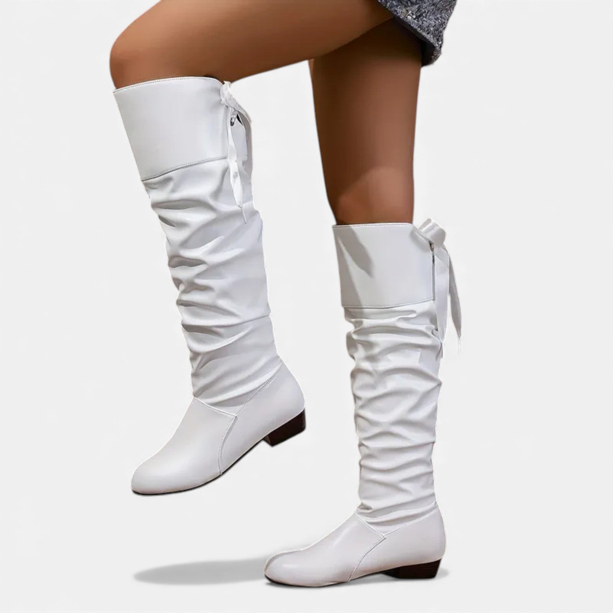 Dorvelli | Women’s Bow Knee-High Boots – Classic Low-Heel Elegance