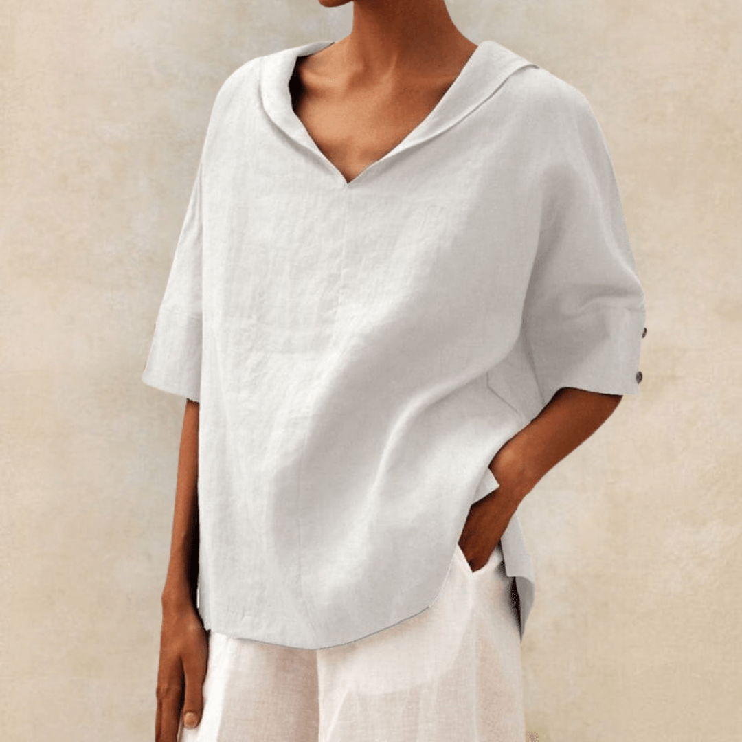 Dorvelli | Women's Top – Casual Linen Collared Neck