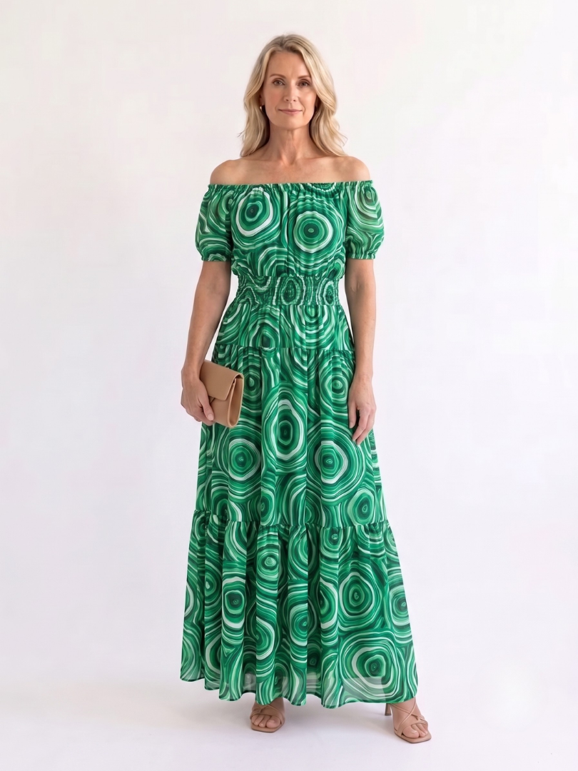 Dorvelli | Women's Maxi Dress – Off Shoulder Neckline Shirred