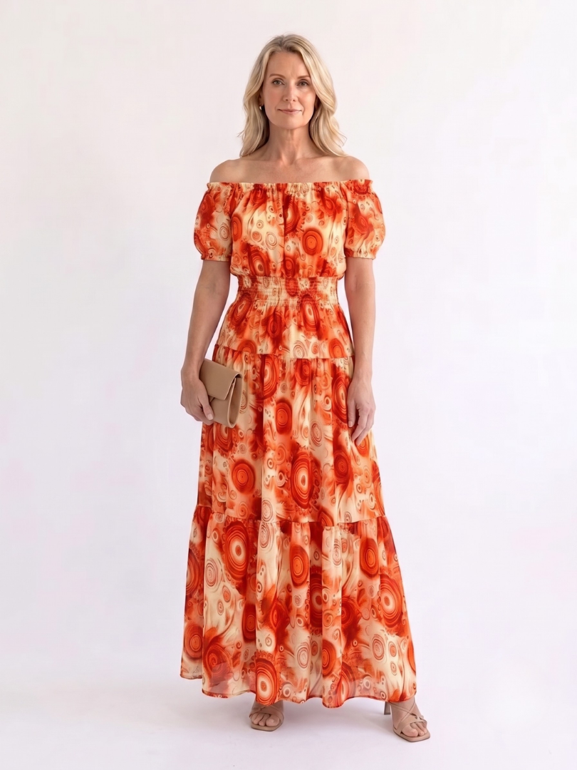 Dorvelli | Women's Maxi Dress – Off Shoulder Neckline Shirred