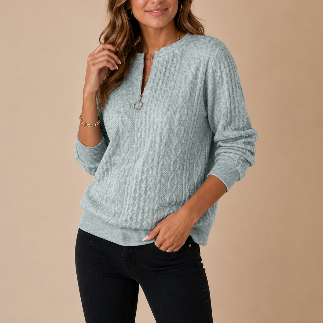 Dorvelli | Women's Half Zip Jumper – Cable Knit Collar