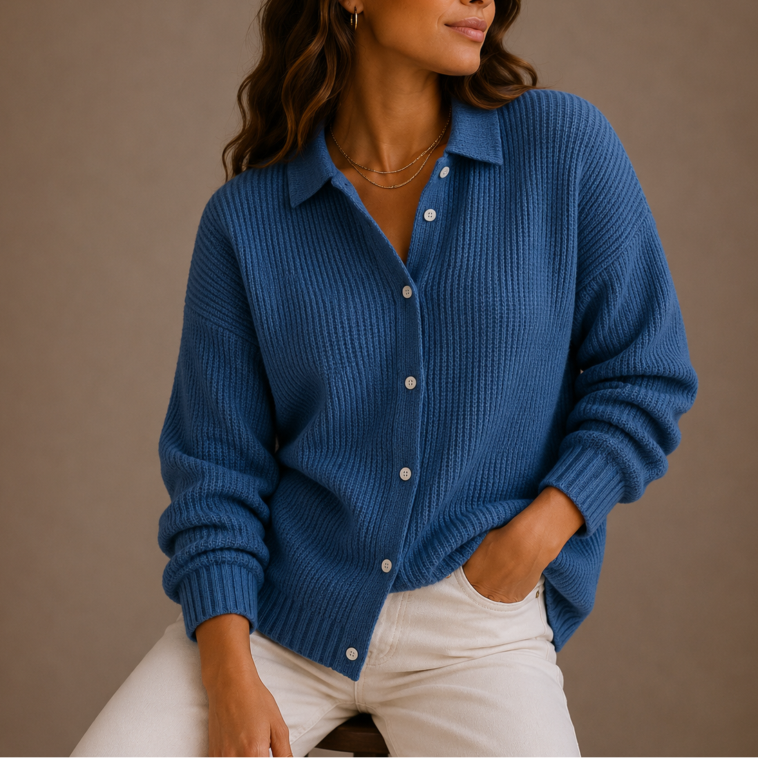 Dorvelli | Women's Cardigan – Collared Button Up Relaxed