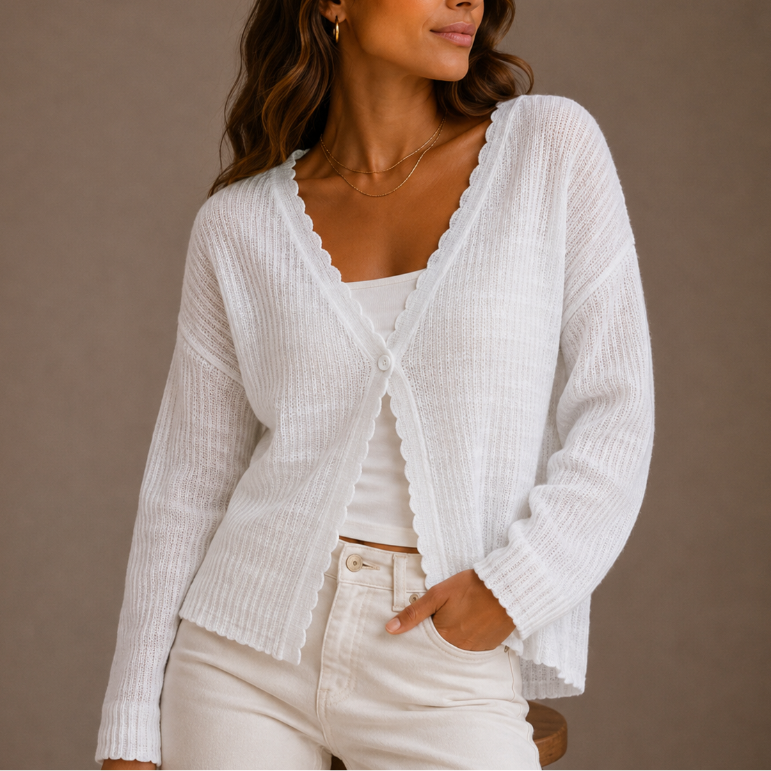 Dorvelli | Women's Cardigan – V Neck Button Up Fine Knit