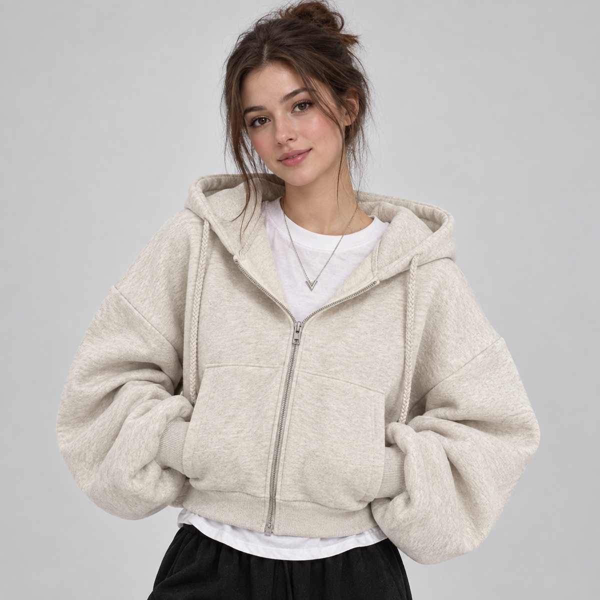 Dorvelli | Women's Hoodie – Cropped Zip Up Lined