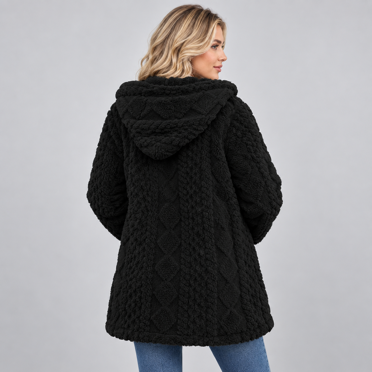 Dorvelli | Women's Hooded Jacket – Curled Pile Zip Up