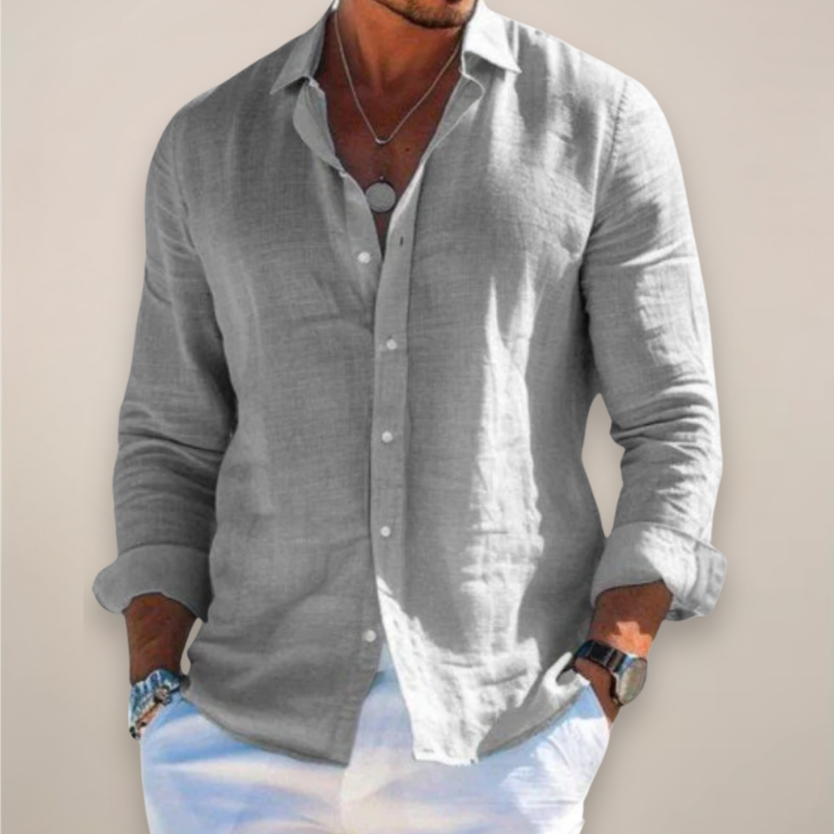 Dorvelli | Men's Linen Long-Sleeve Shirt – Classic Collar Relaxed Fit