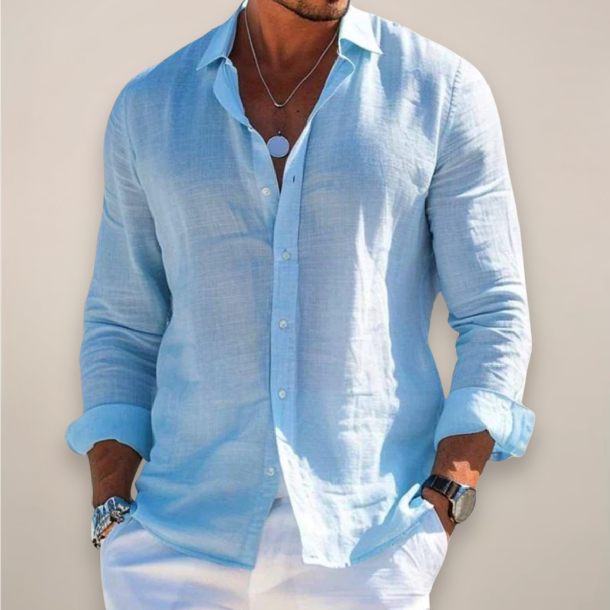 Dorvelli | Men's Linen Long-Sleeve Shirt – Classic Collar Relaxed Fit
