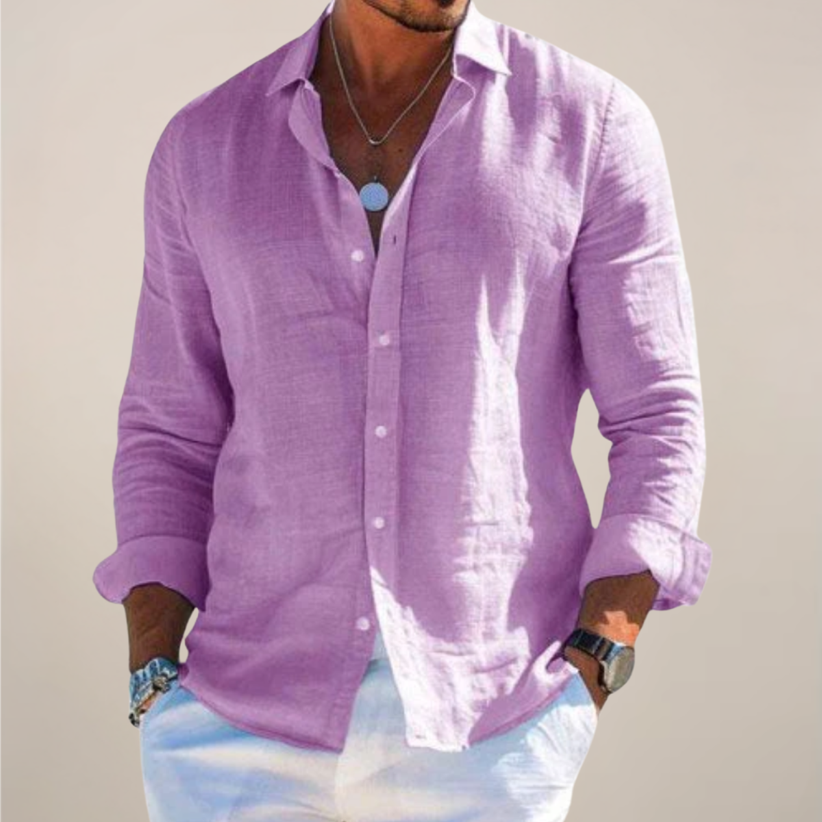 Dorvelli | Men's Linen Long-Sleeve Shirt – Classic Collar Relaxed Fit