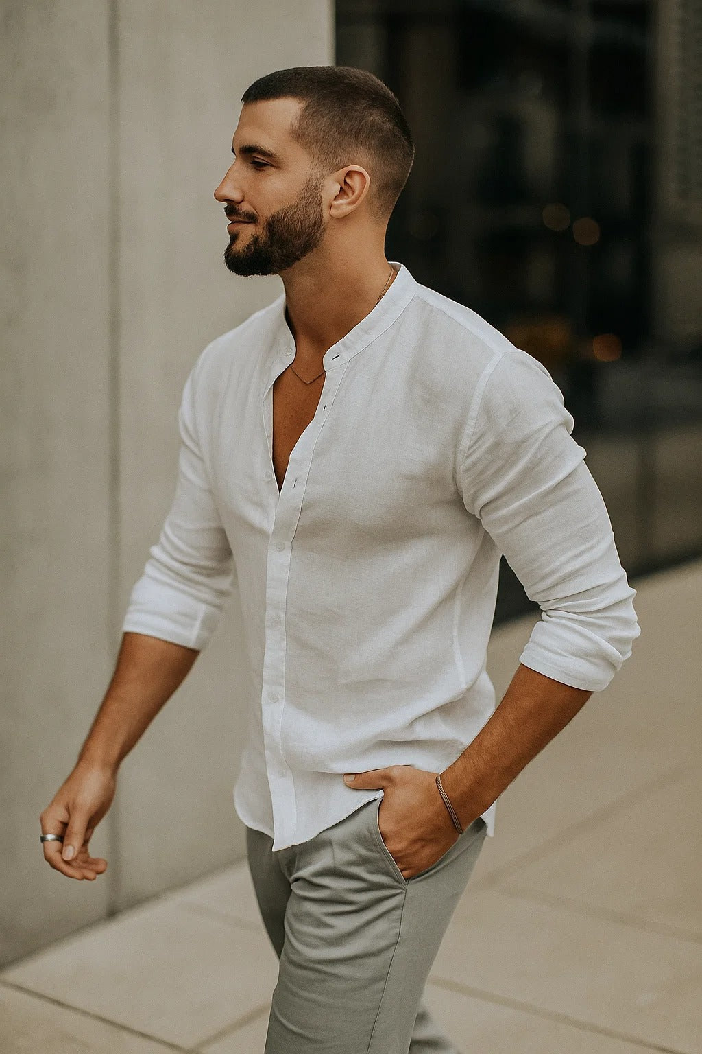 Dorvelli | Men's Shirt – Mandarin Collar Relaxed Fit Everyday