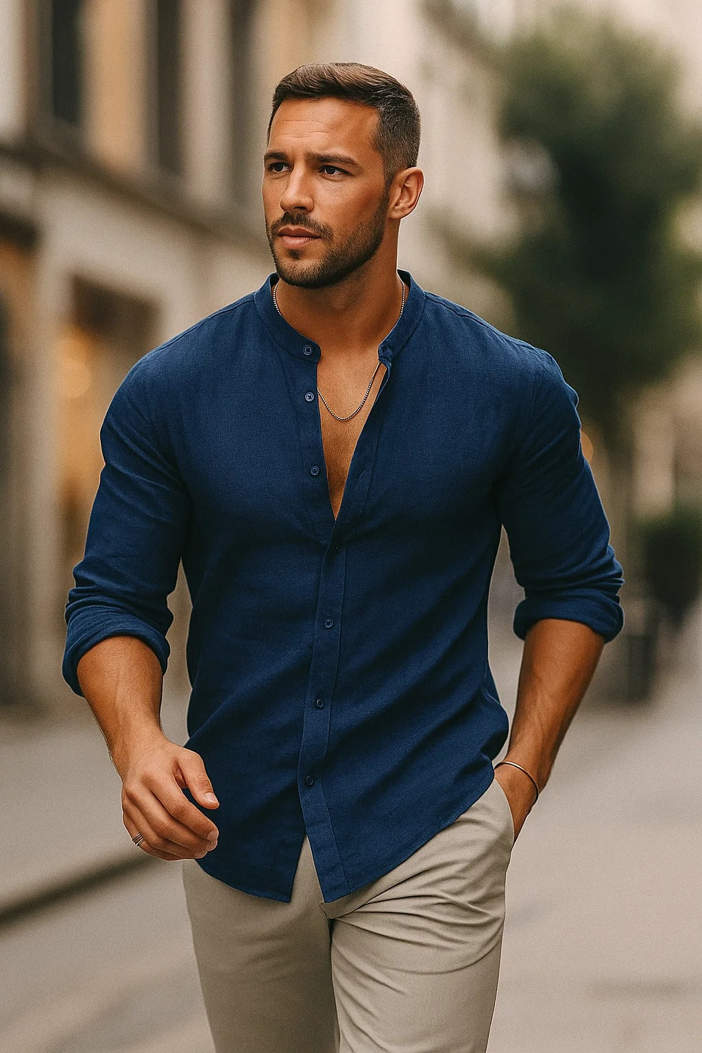 Dorvelli | Men's Shirt – Mandarin Collar Relaxed Fit Everyday