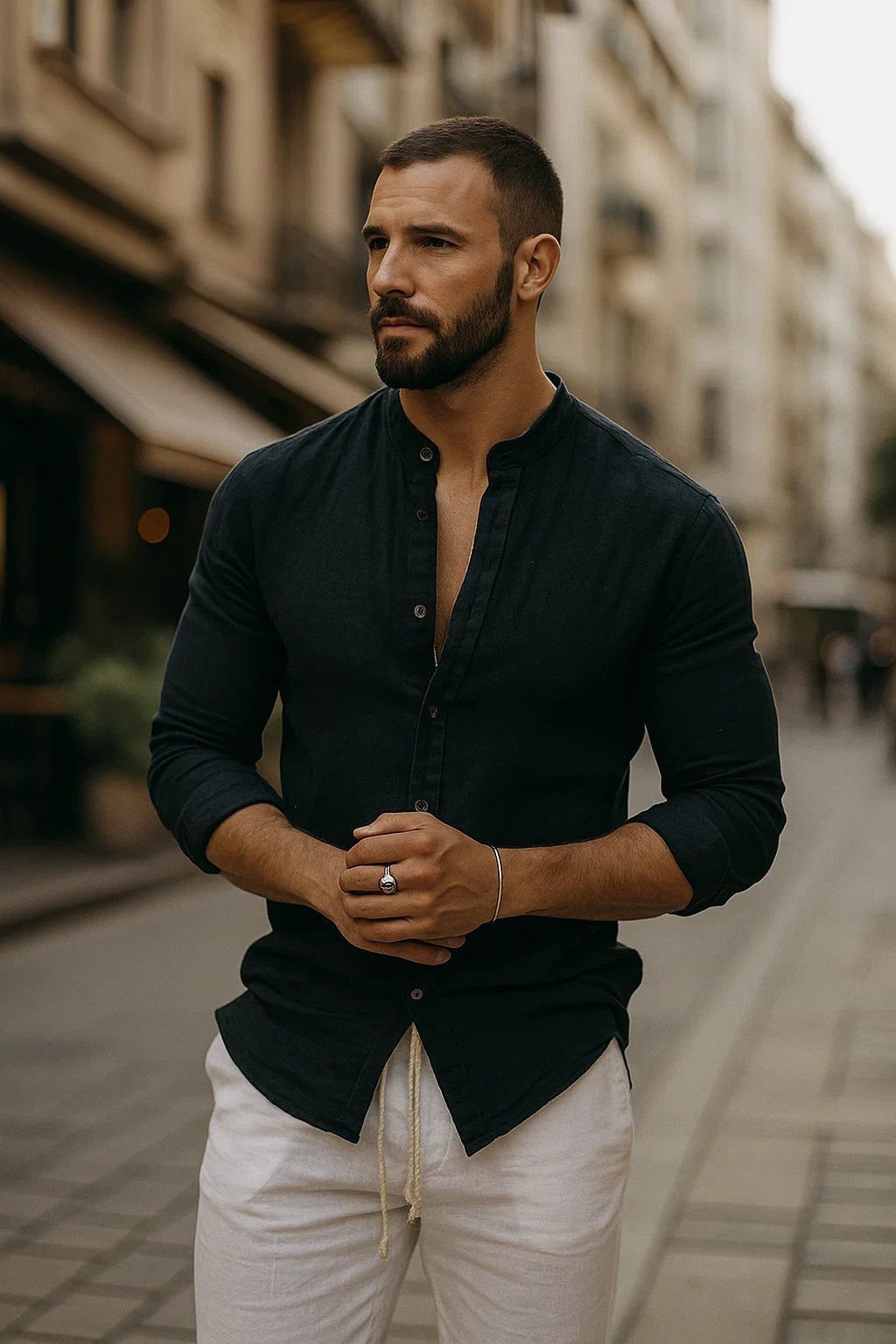 Dorvelli | Men's Shirt – Mandarin Collar Relaxed Fit Everyday