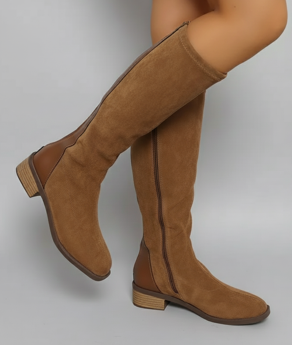 Dorvelli | Women's Knee-High Boots – Block Heel Side Zip