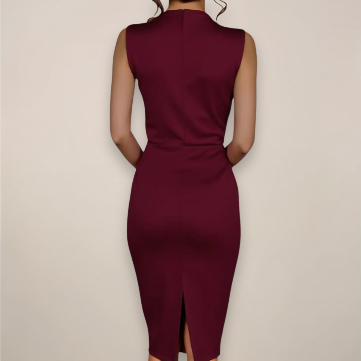 Dorvelli | Women's Midi Dress – Bow Neck Ruched Sheath Work Elegance