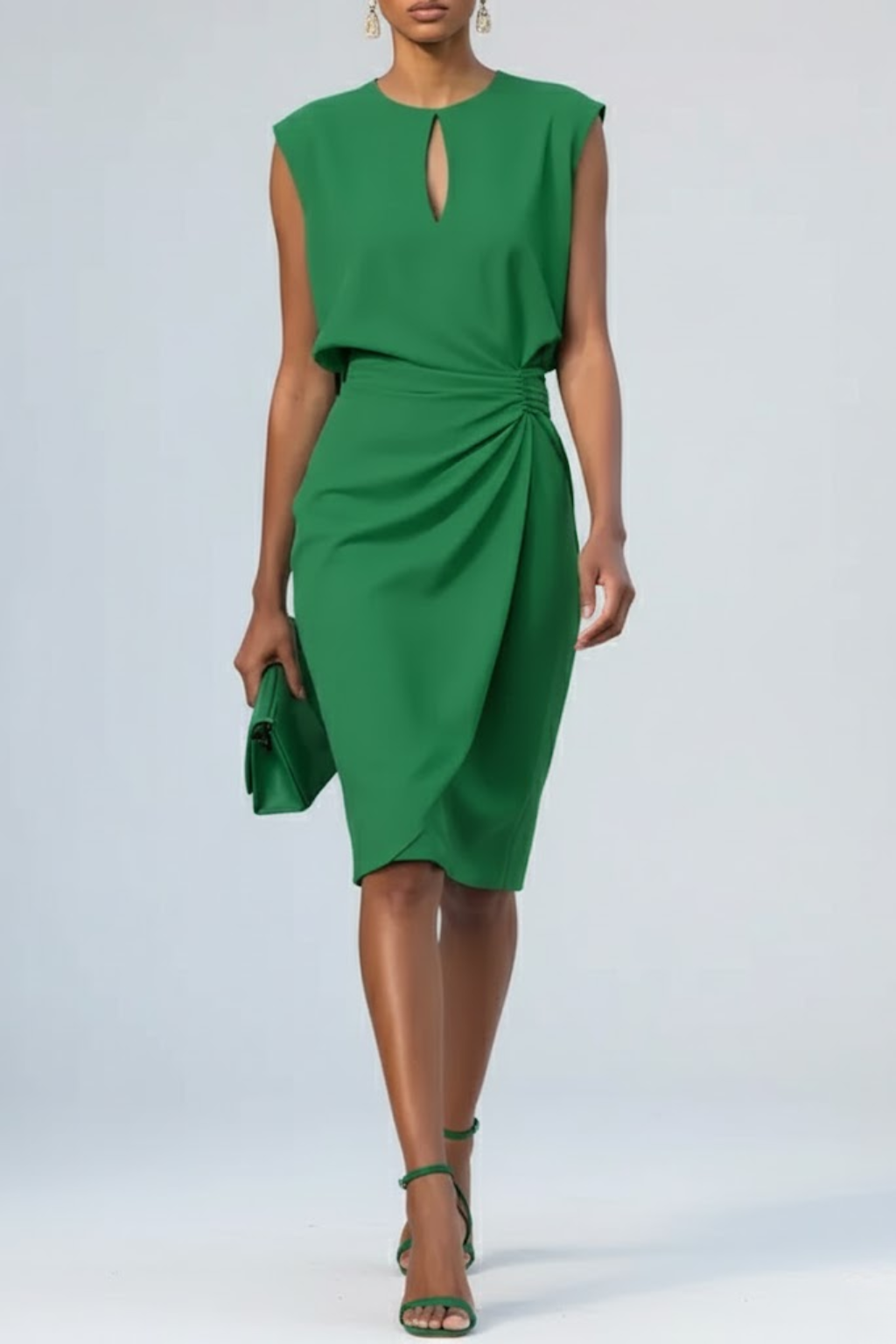 Dorvelli | Women's Midi Dress – Keyhole Neck Ruched Waist Elegance