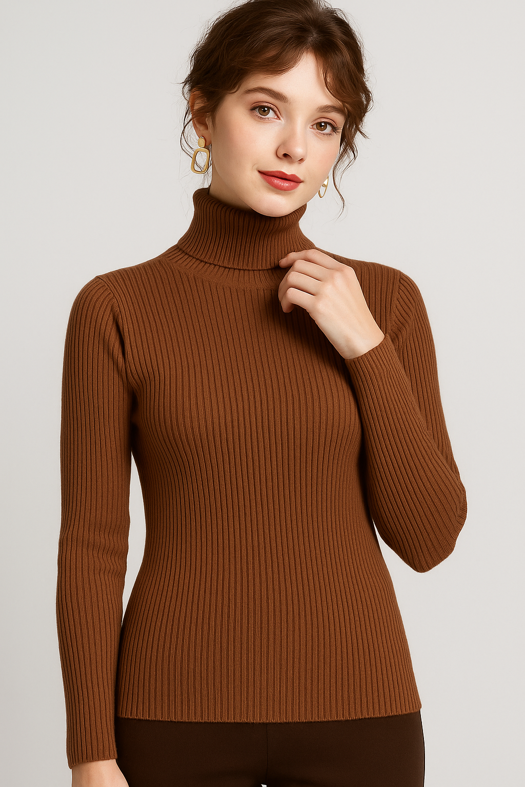 Dorvelli | Women's Ribbed Turtleneck Jumper – Slim Fit Knit Warmth