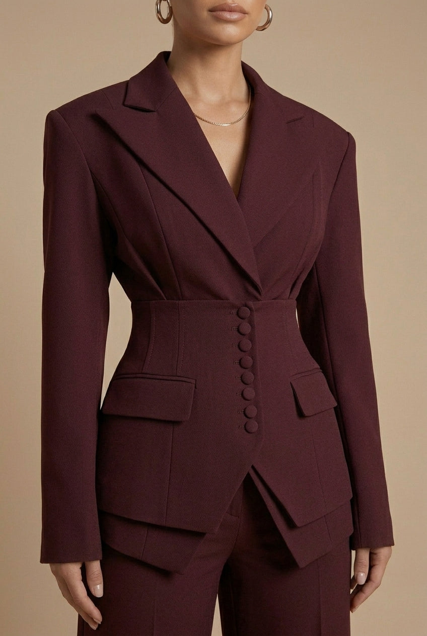 Dorvelli | Women's Tailored Two-Piece Suit – Peaked Lapel Wide-Leg Elegance