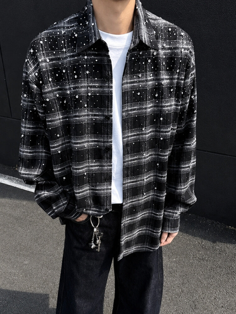 Dorvelli | Men’s Rhinestone Embellished Plaid Shirt