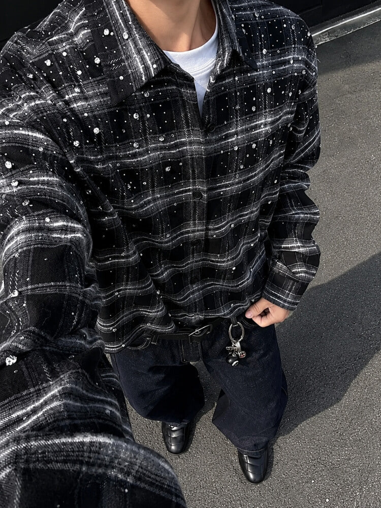 Dorvelli | Men’s Rhinestone Embellished Plaid Shirt