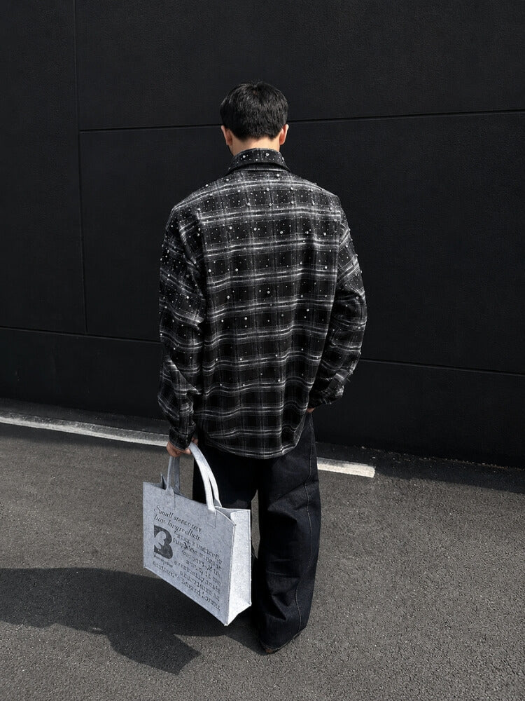 Dorvelli | Men’s Rhinestone Embellished Plaid Shirt