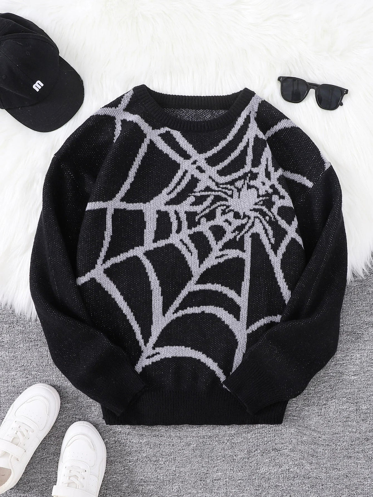 Dorvelli | Men's  Ribbed Trim Spiderweb Sweater