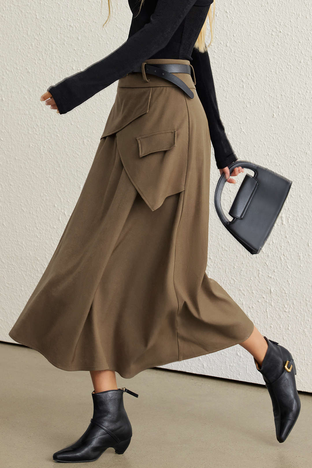 Dorvelli | Women's Belted Asymmetrical High Waist Skirt