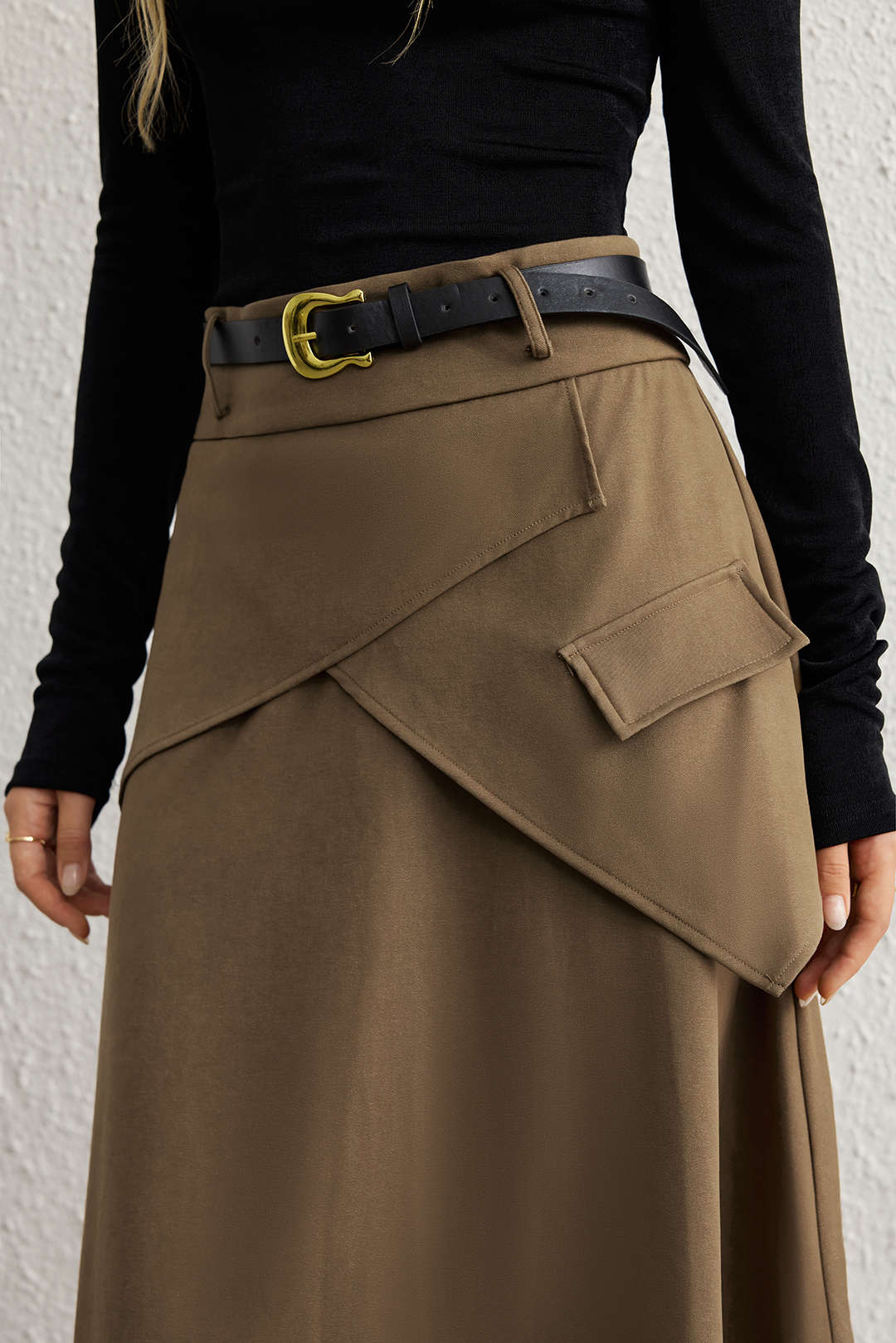 Dorvelli | Women's Belted Asymmetrical High Waist Skirt