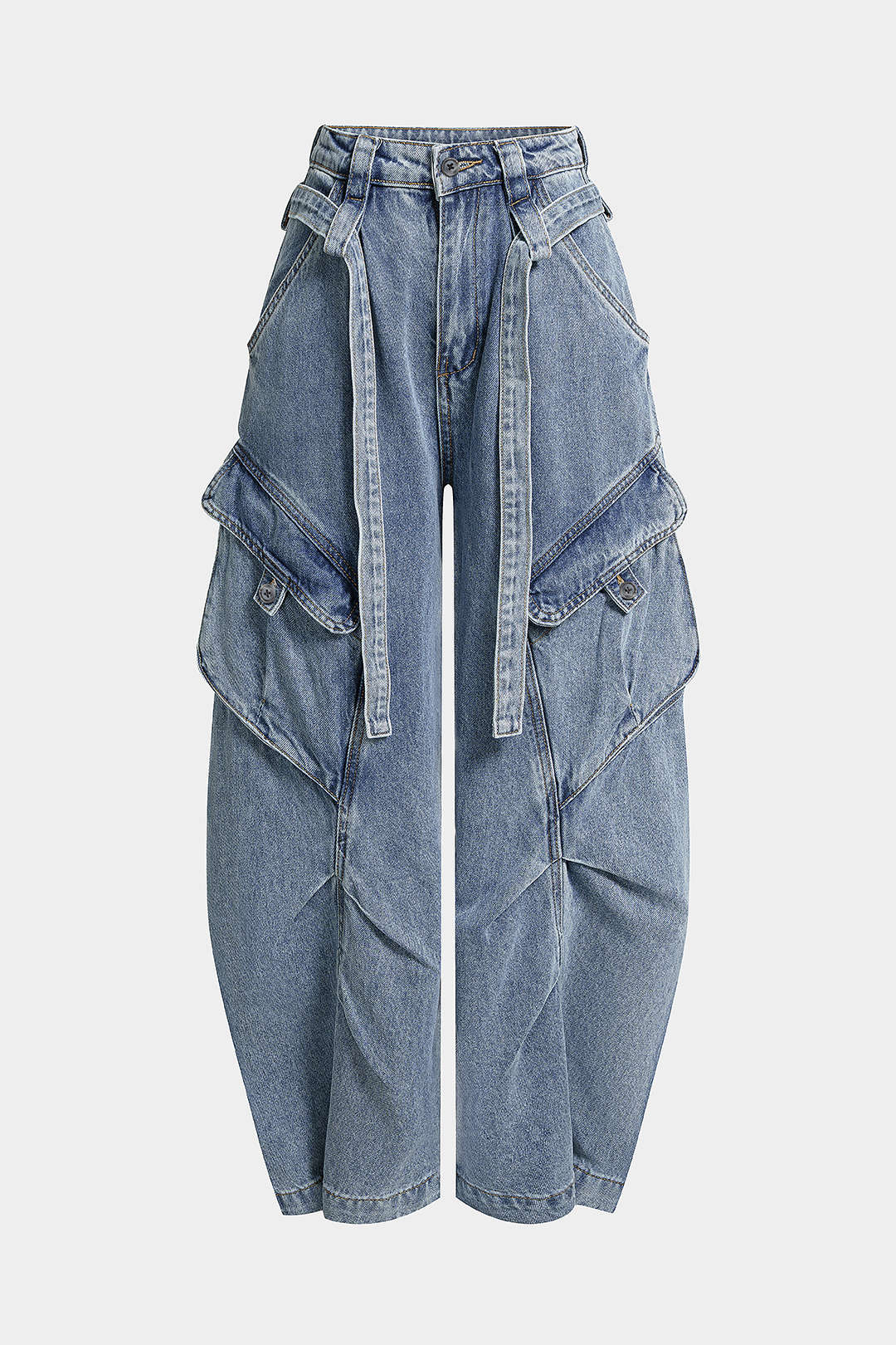 Dorvelli | Women's Belted Pocket Wide Leg Jeans