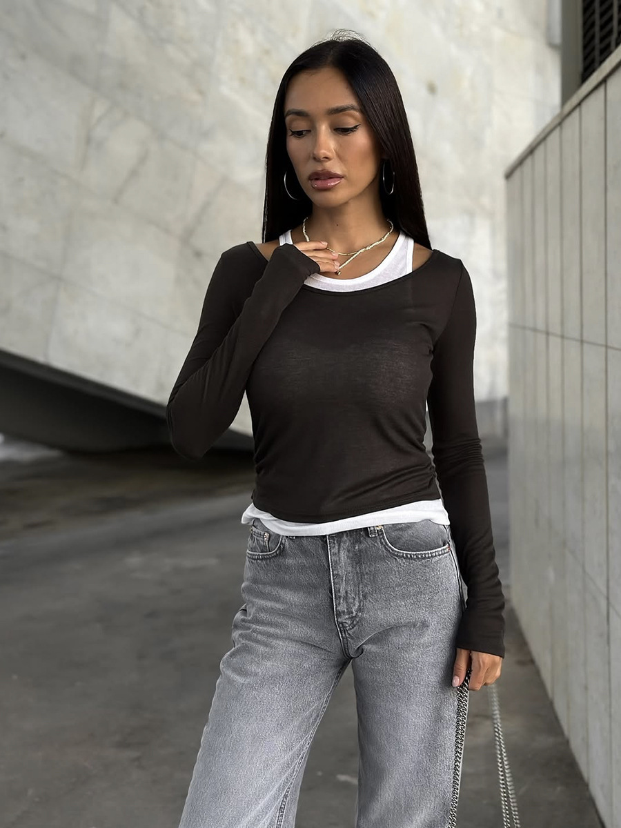 Dorvelli | Women’s Contrast Crew Neck Long Sleeve Top