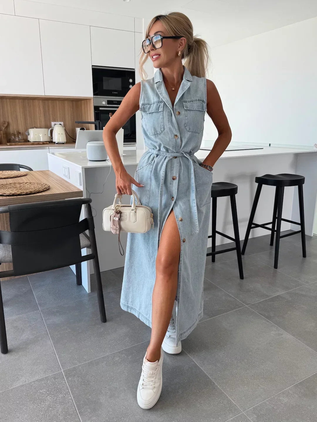 Dorvelli | Women's Denim Maxi Dress in Vintage Grey