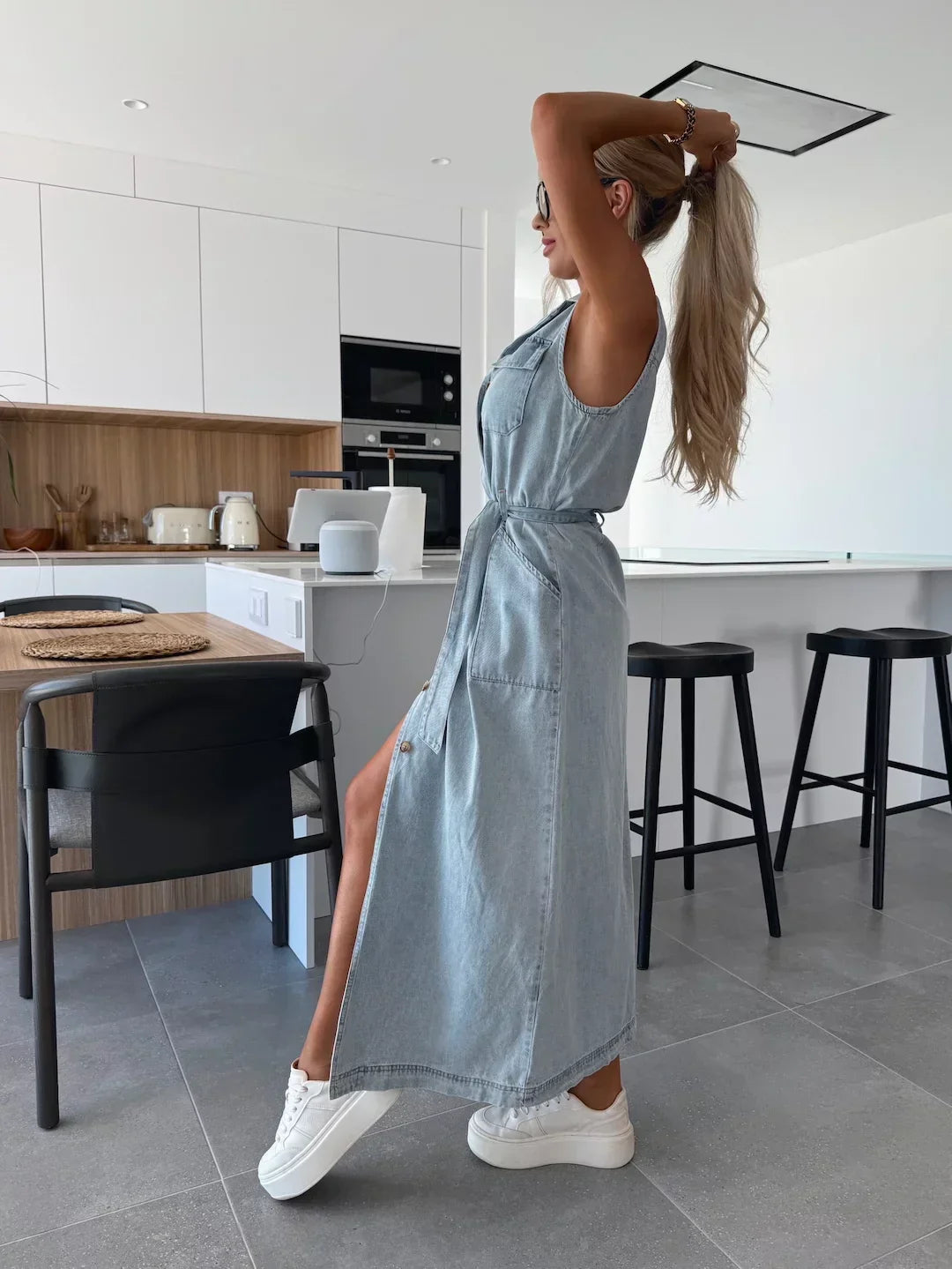 Dorvelli | Women's Denim Maxi Dress in Vintage Grey