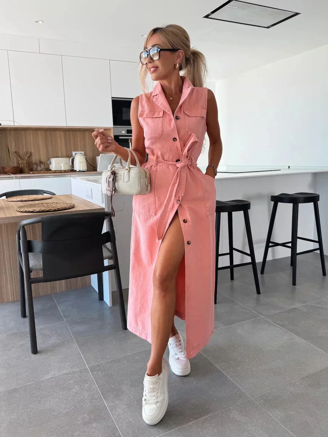 Dorvelli | Women's Denim Maxi Dress in Vintage Grey