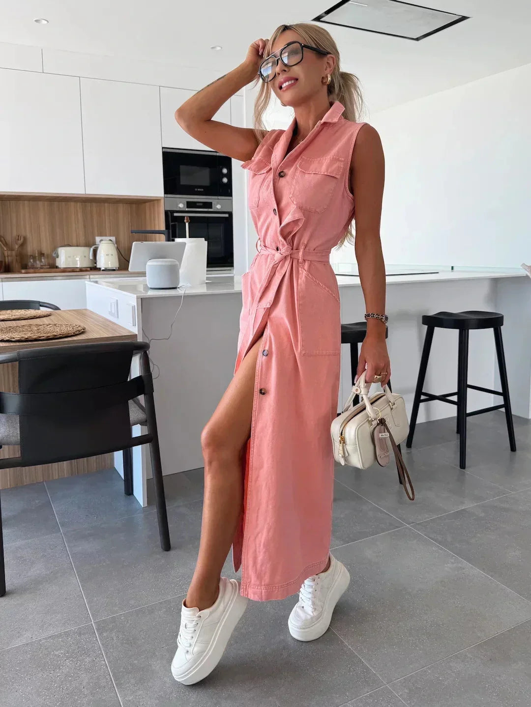 Dorvelli | Women's Denim Maxi Dress in Vintage Grey