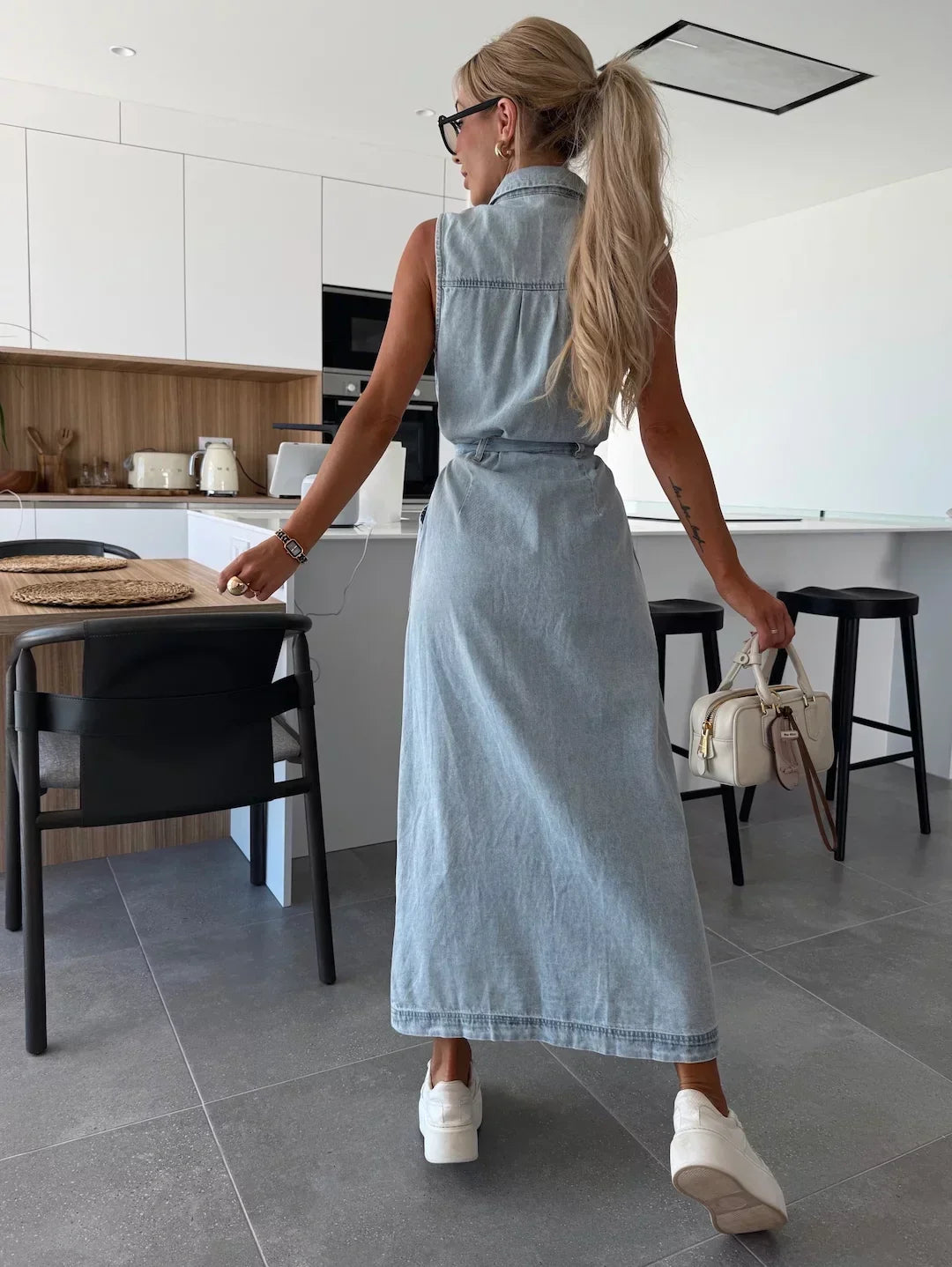 Dorvelli | Women's Denim Maxi Dress in Vintage Grey