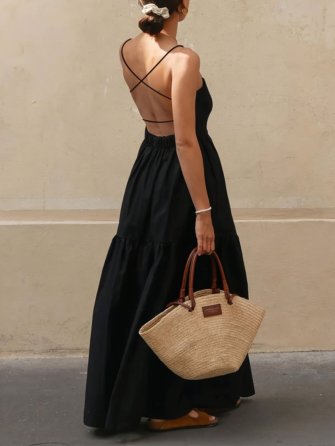 Dorvelli | Women's Midi Dress – Solid Backless Long