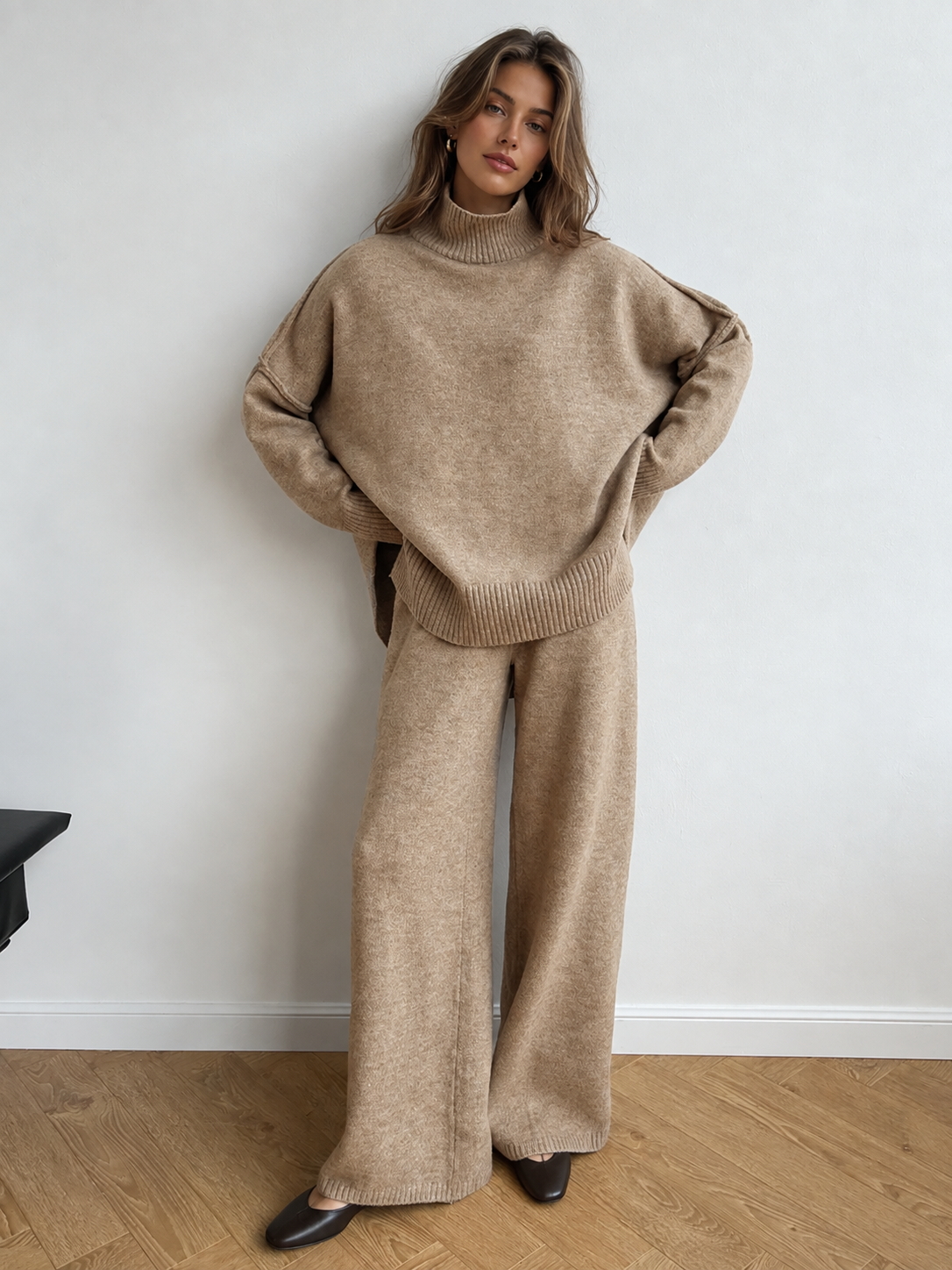 Dorvelli | Women’s Oversized Plain Turtleneck Pants Set