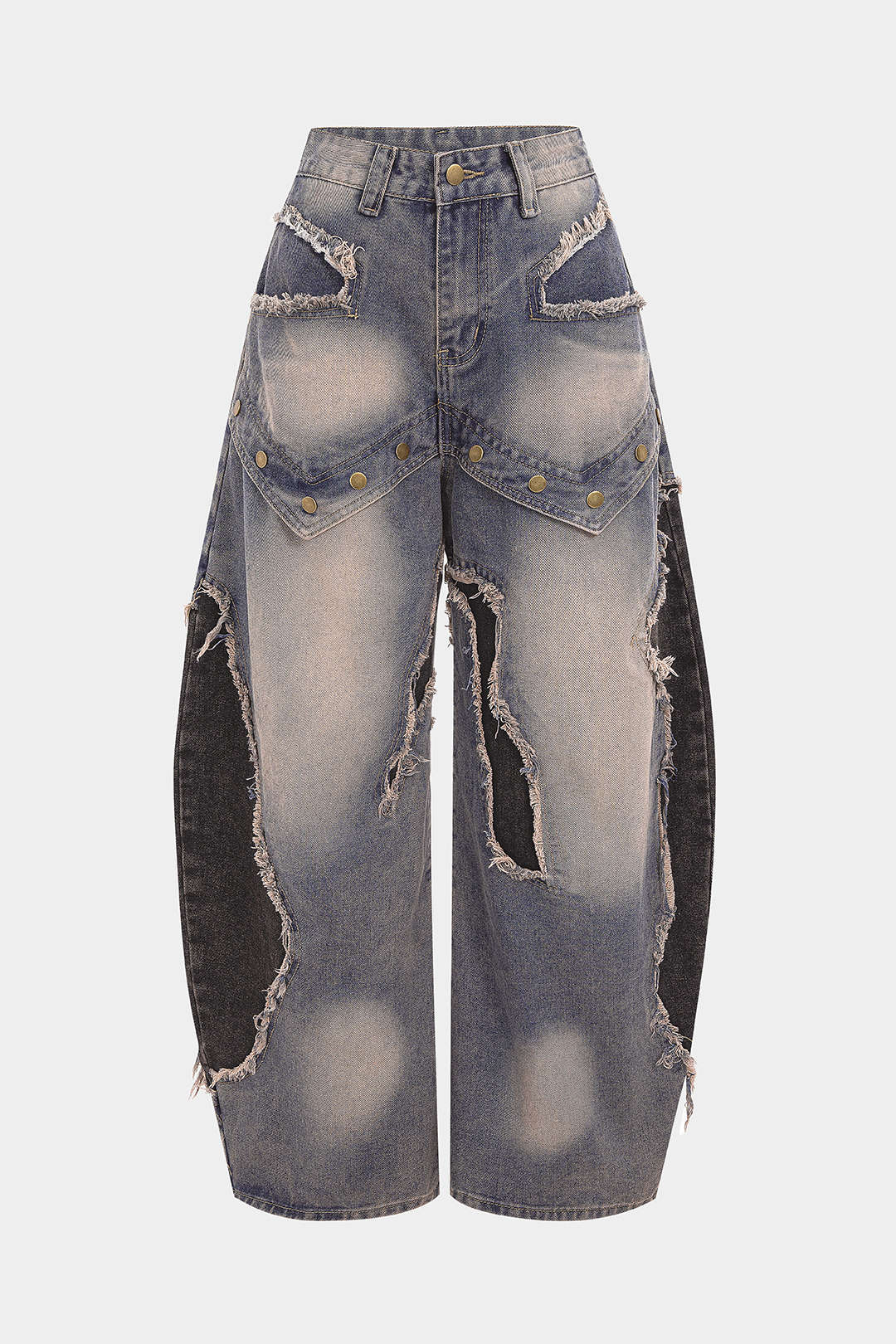 Dorvelli | Women's Patchwork Frayed Rivet Jeans