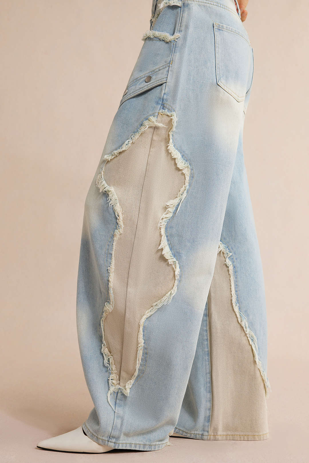 Dorvelli | Women's Patchwork Frayed Rivet Jeans