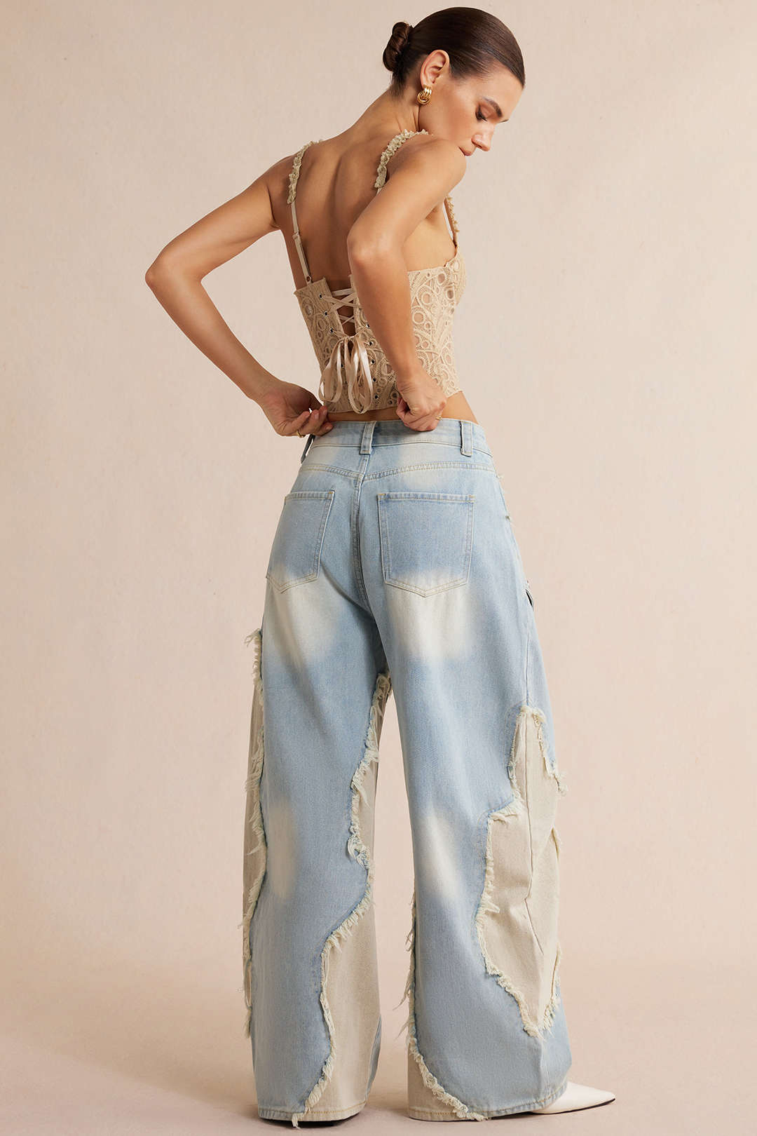 Dorvelli | Women's Patchwork Frayed Rivet Jeans
