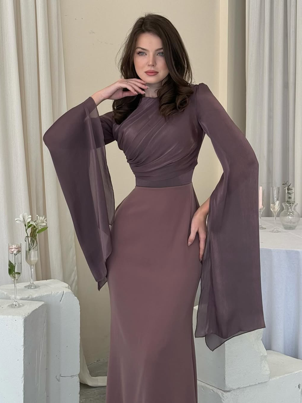 Dorvelli | Women's Pleated Slim Fit Maxi Dress