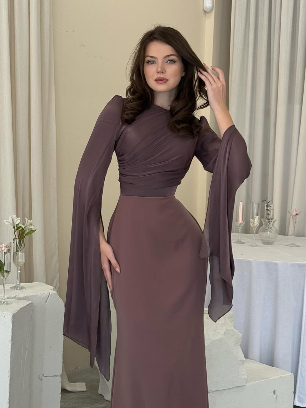 Dorvelli | Women's Pleated Slim Fit Maxi Dress