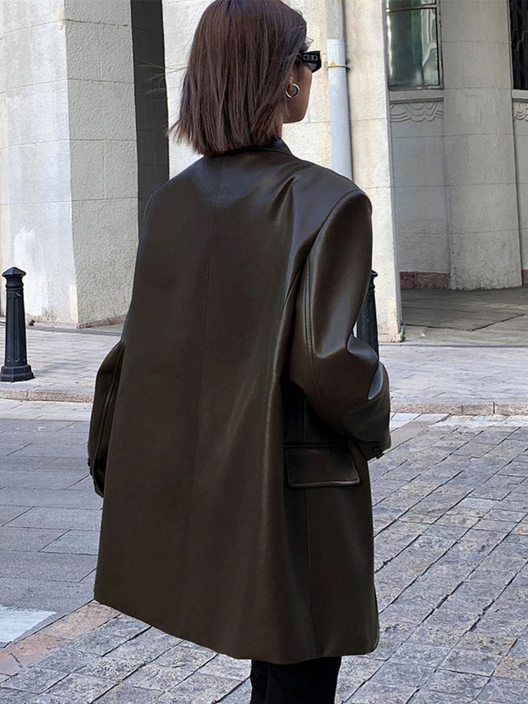 Dorvelli | Women’s Pocket Detail Faux Leather Blazer