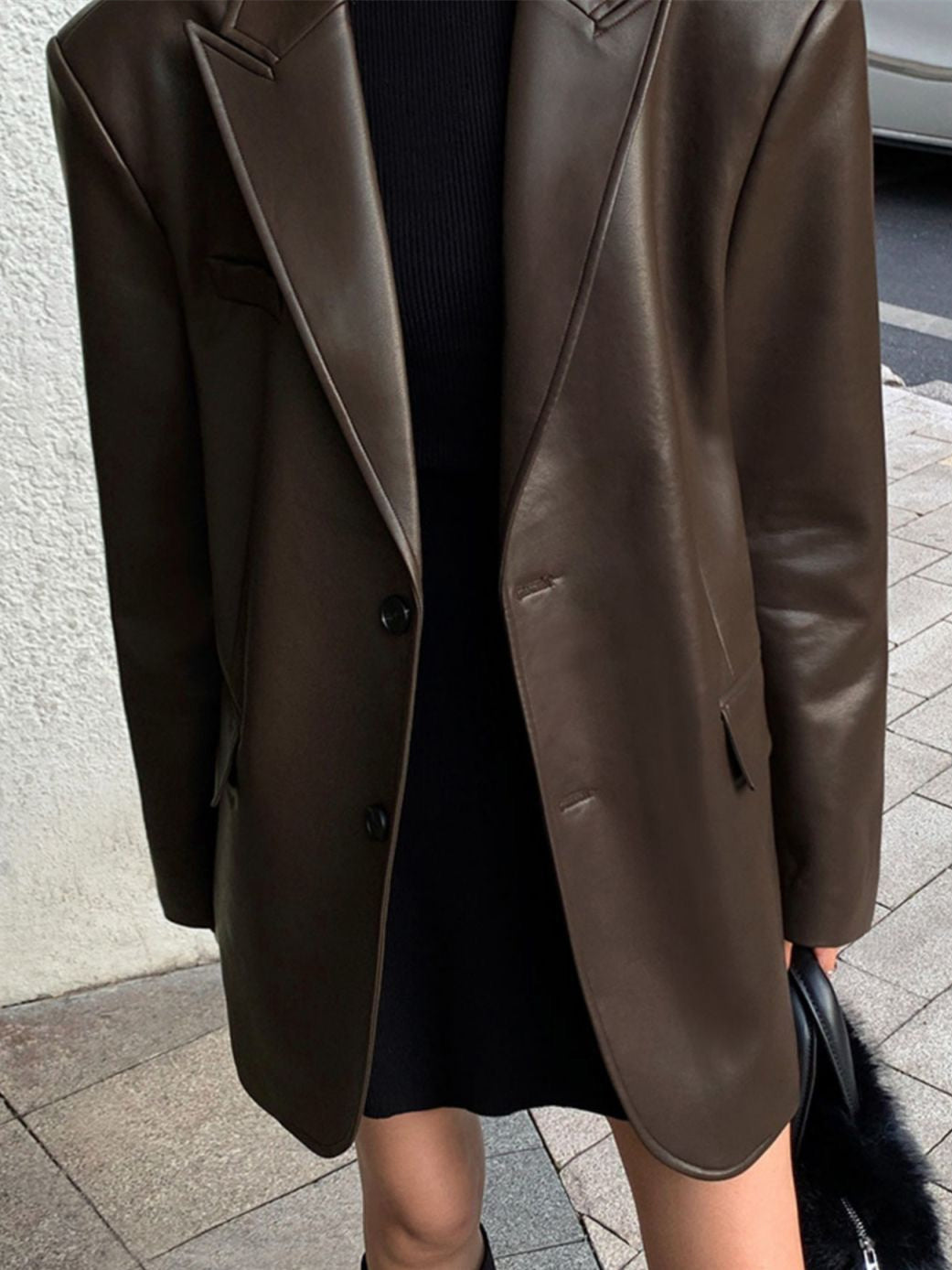 Dorvelli | Women’s Pocket Detail Faux Leather Blazer