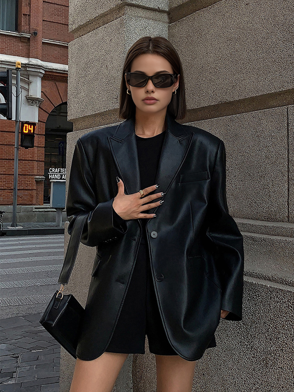 Dorvelli | Women’s Pocket Detail Faux Leather Blazer