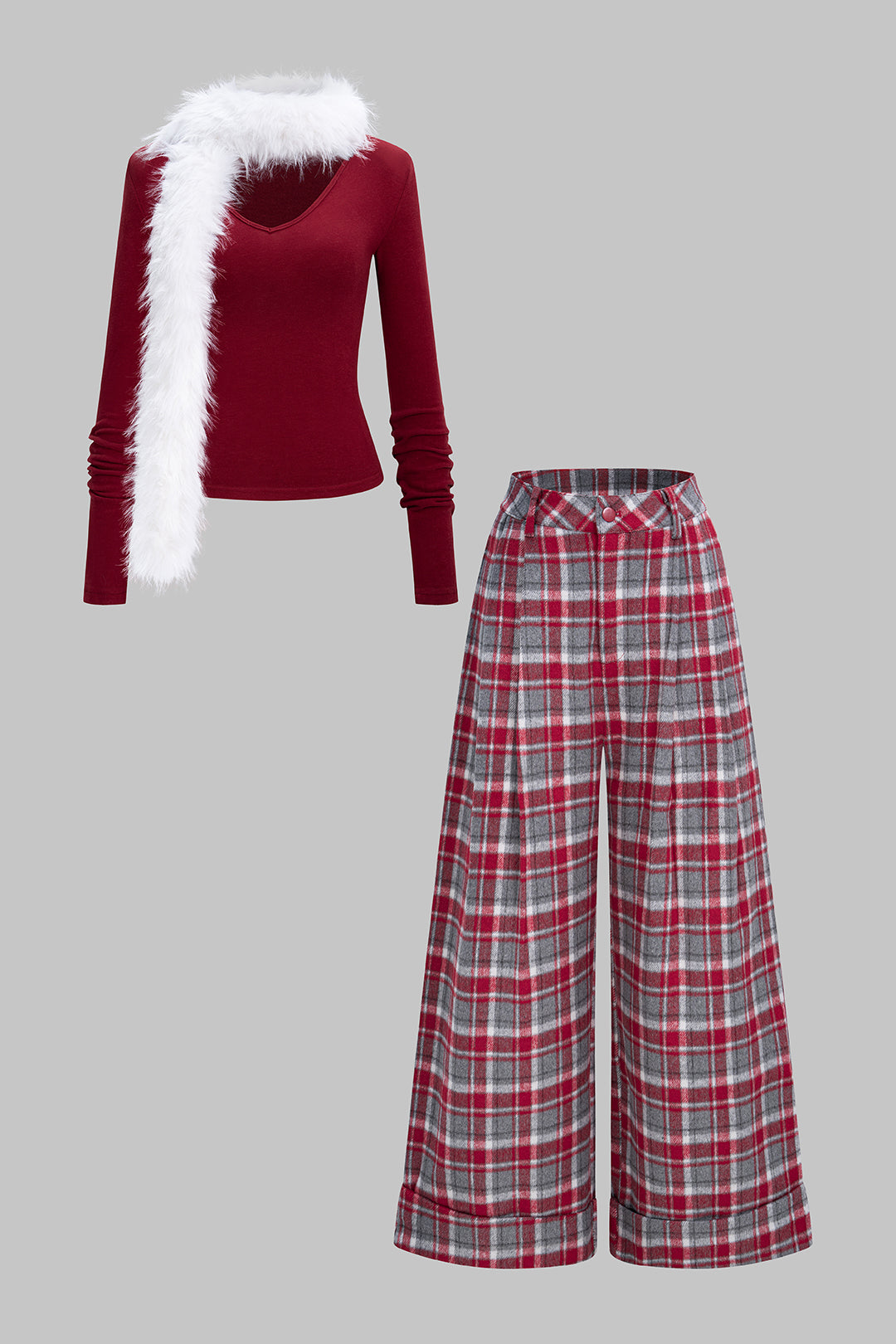 Dorvelli | Women's Solid V-Neck Wide Leg Pants Set
