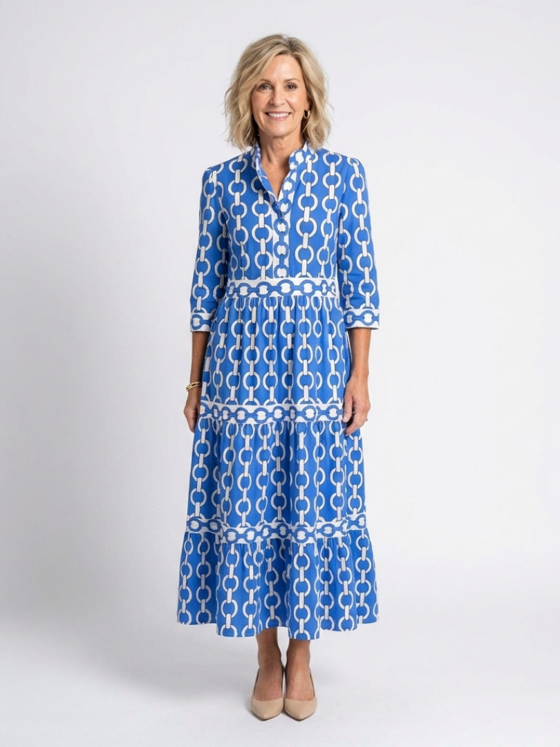 Dorvelli | Women's Midi Dress – Three Quarter Sleeve Chain