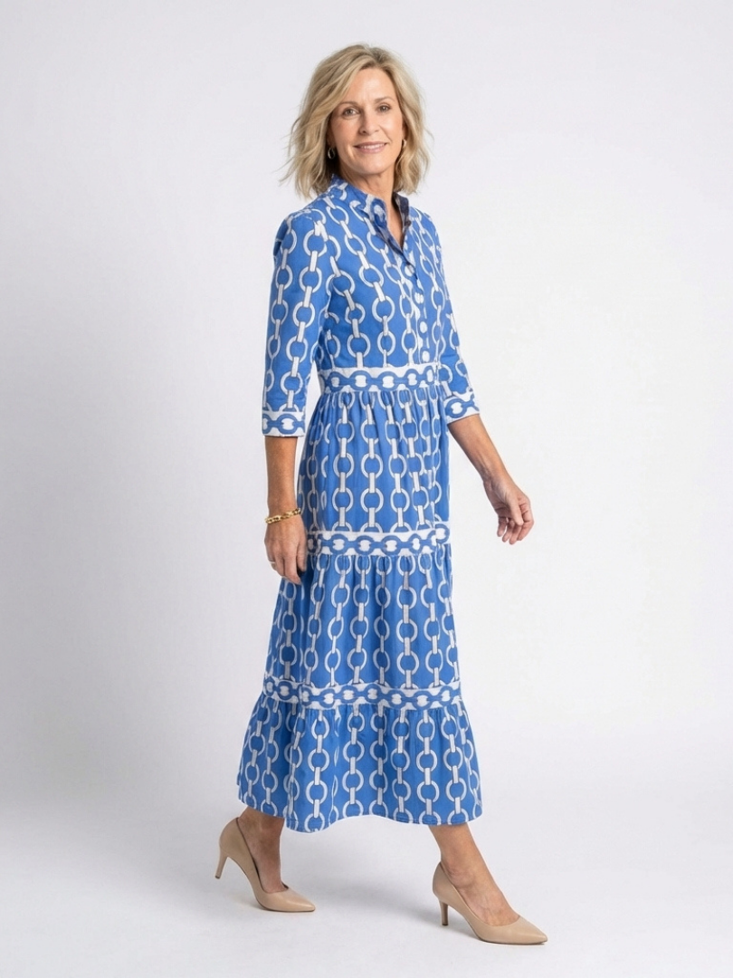 Dorvelli | Women's Midi Dress – Three Quarter Sleeve Chain