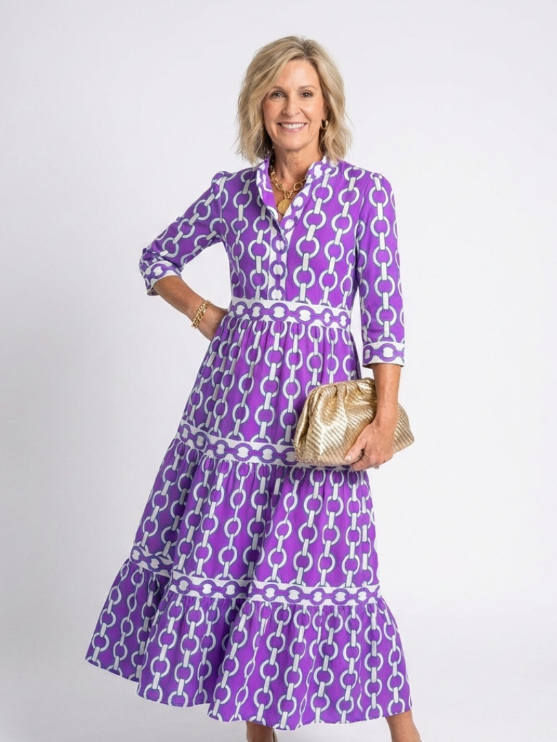 Dorvelli | Women's Midi Dress – Three Quarter Sleeve Chain
